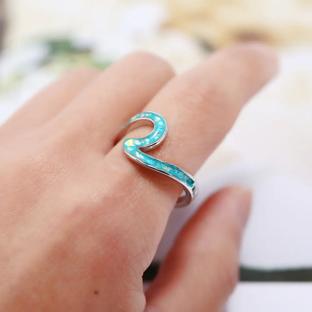 The Devori Jewelry Opal Blue and Opal White Wave Ring š