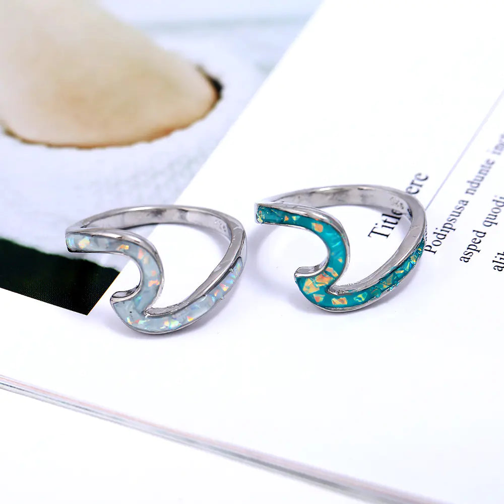 The Devori Jewelry Opal Blue and Opal White Wave Ring