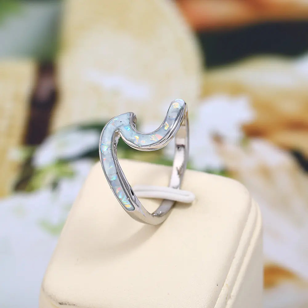 The Devori Jewelry Opal Blue and Opal White Wave Ring
